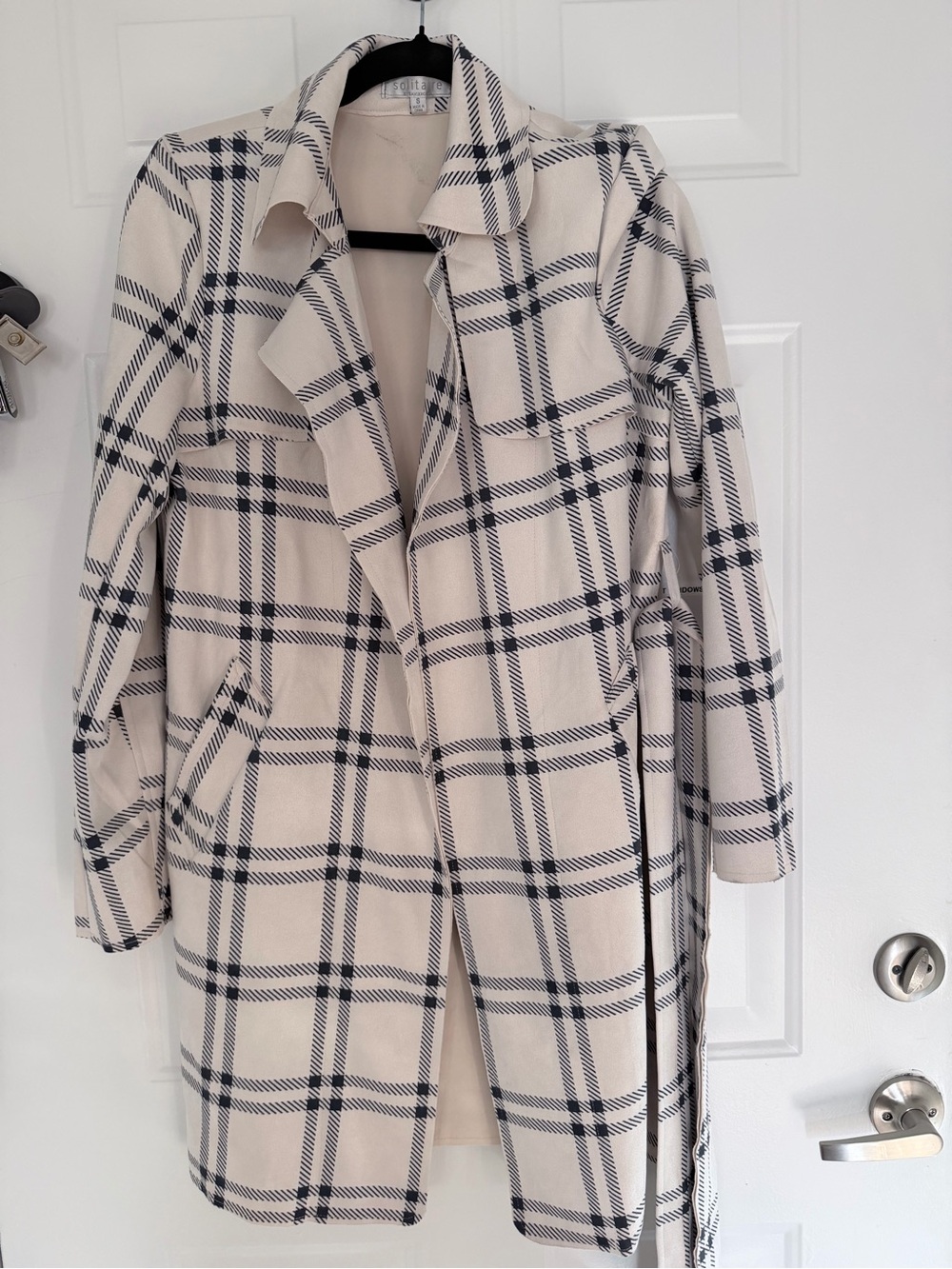 Anthropologie Cream Plaid Longline Pea Coat